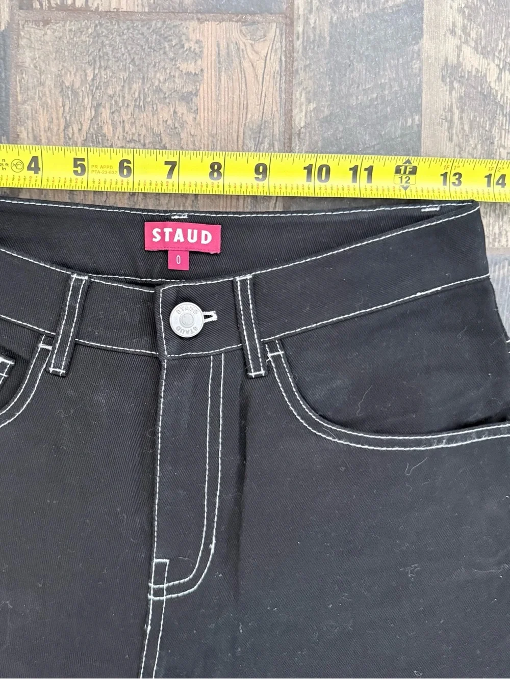 STAUD Black Cropped Jeans with Contrast White Stitching